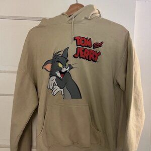 Tom And Jerry Double Sided Pullover Hoodie Size Medium M Drawstring Sweatshirt